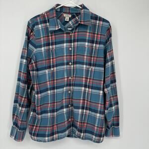 LL Bean Shirt Mens Medium Blue Plaid Flannel Cotton Grunge Gorpcore Preppy
